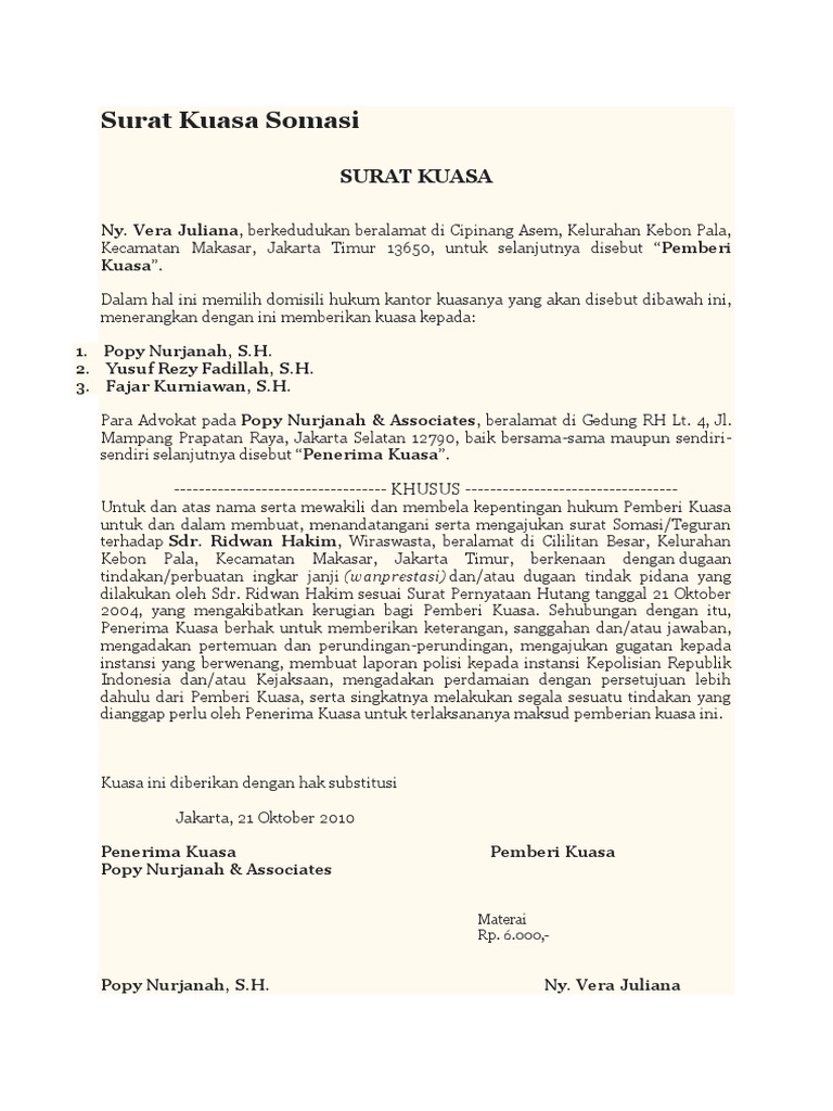 Surat Kuasa Somasi Contoh Docx
