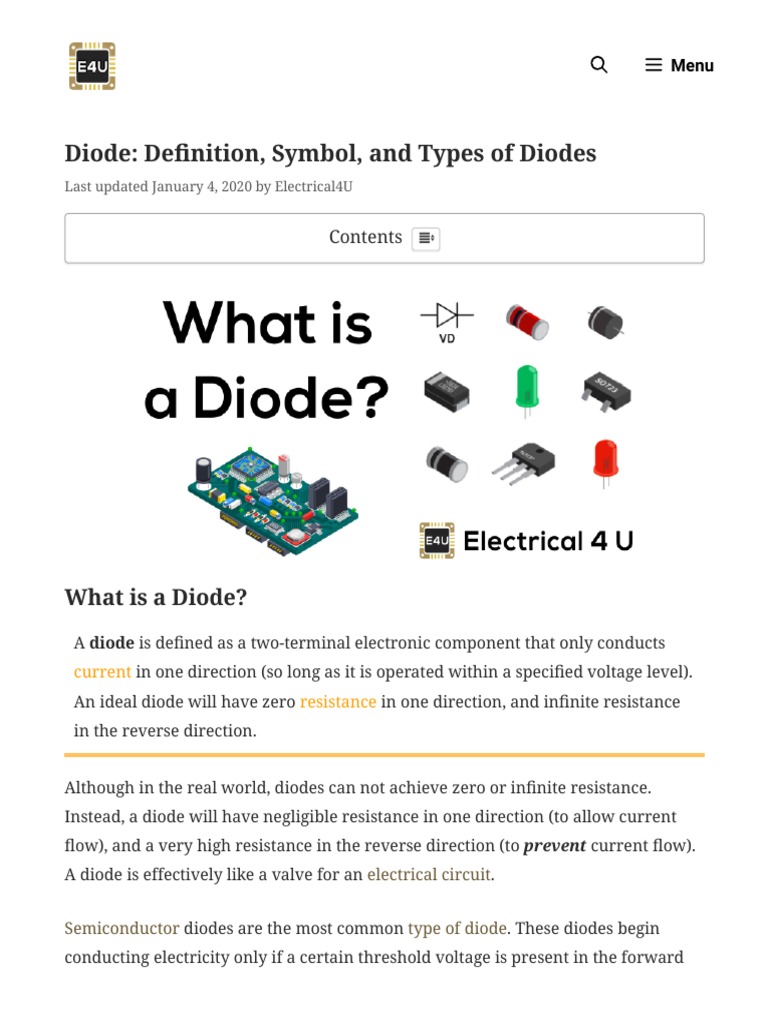 Diode Definition, Symbol, and Types of Diodes Electrical4U PDF PN Junction Diode