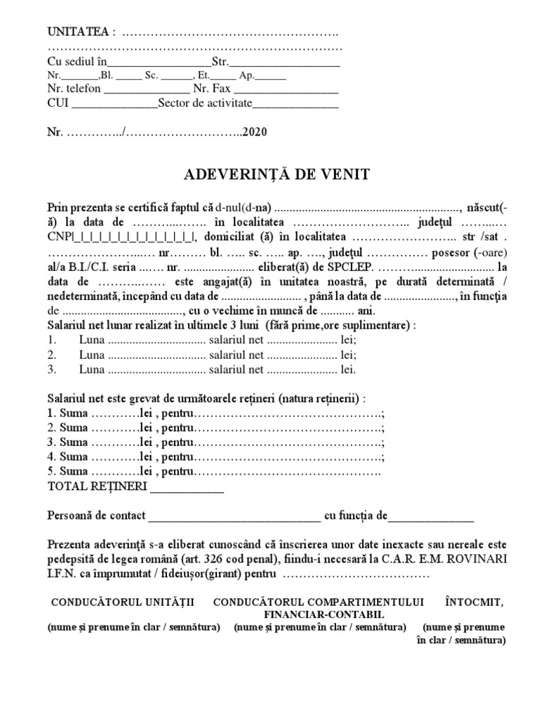 Adeverinta Titular Giranti Car Em Rov