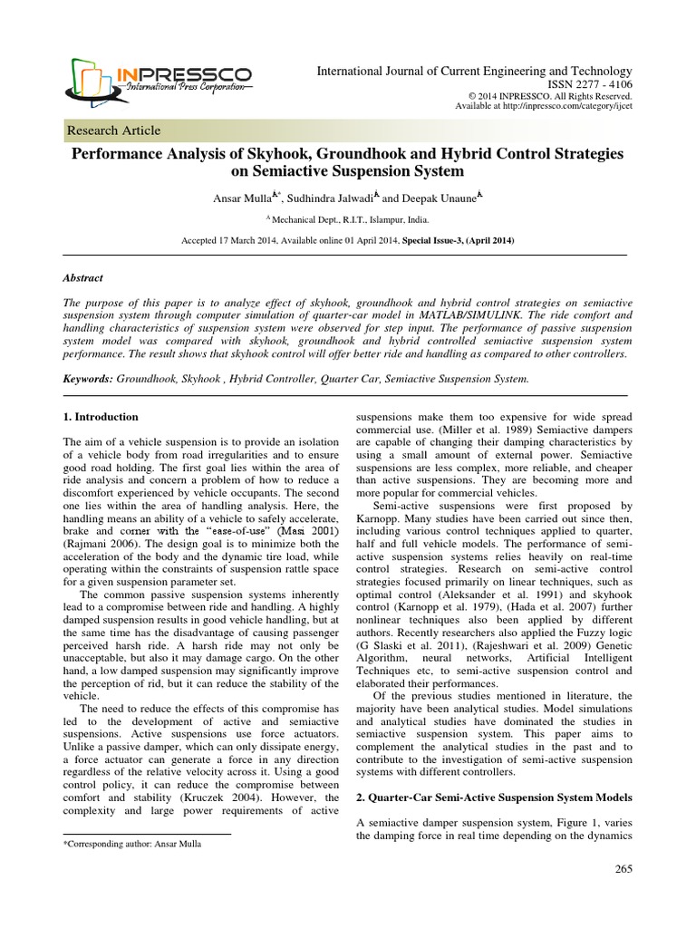 Performance Analysis of Skyhook, Groundhook and Hybrid Control ...
