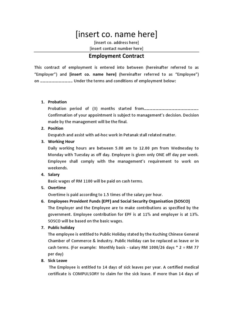 Employment Contract | PDF | Overtime | Sick Leave