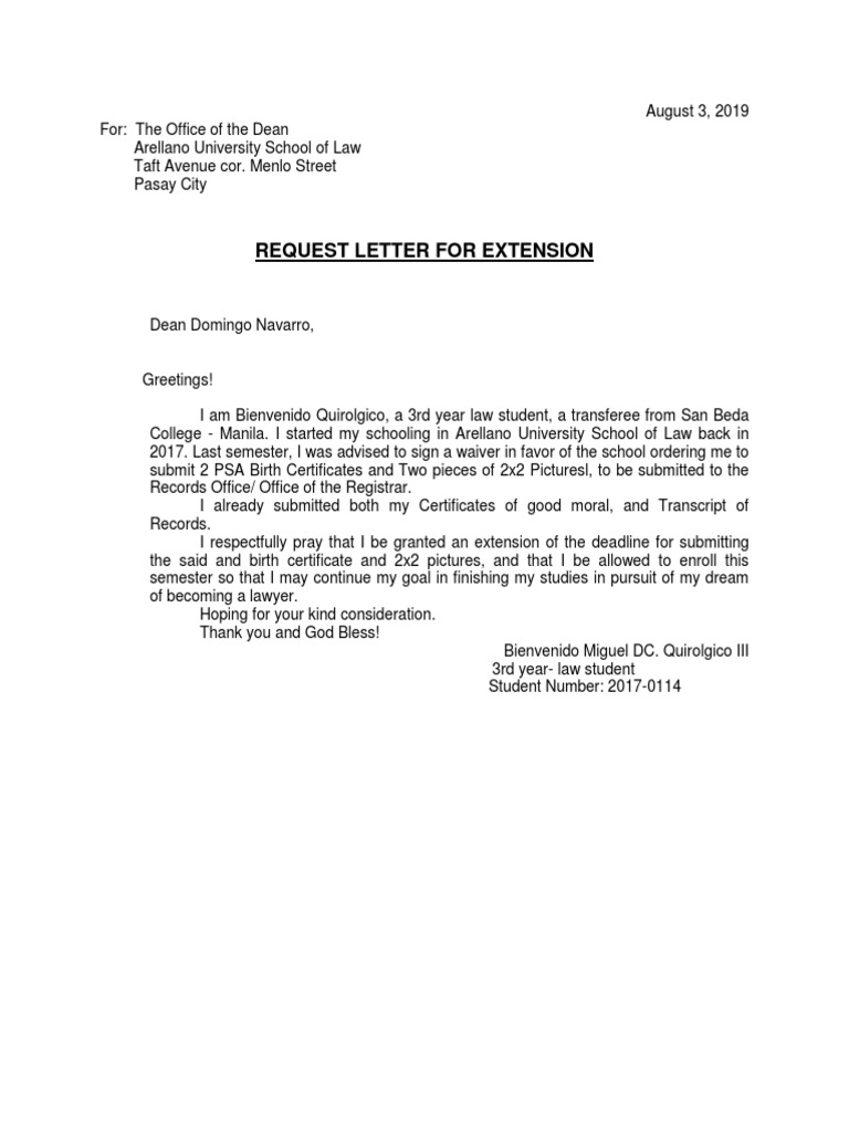 Request for Extension of Document Submission | PDF | Law