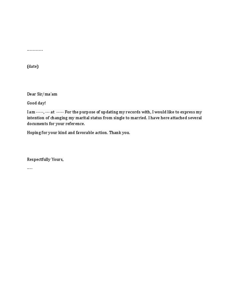 Change of Marital Status Letter PDF