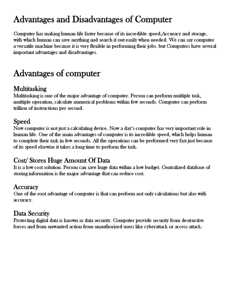Advantages and Disadvantages of Computer | PDF | Computer Virus ...