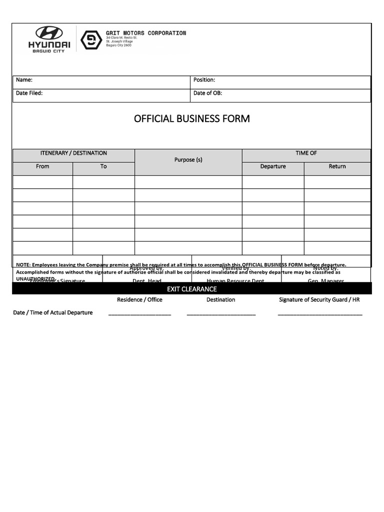 Official Business Form Template | PDF