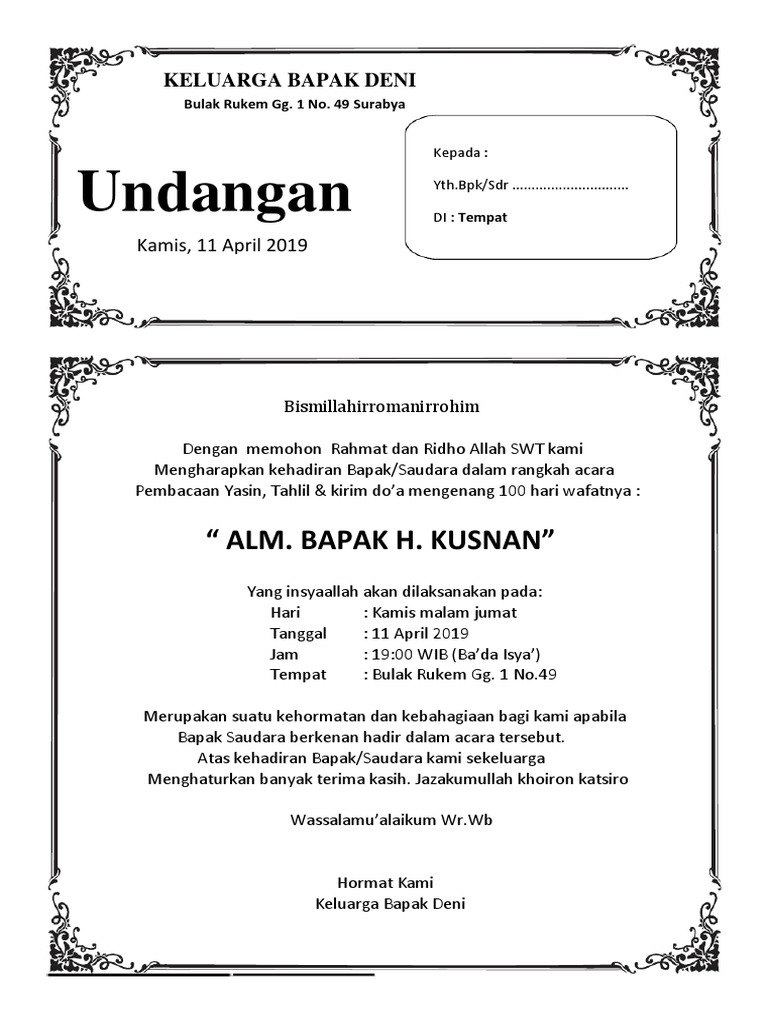 Contoh Undangan Tahlil | PDF