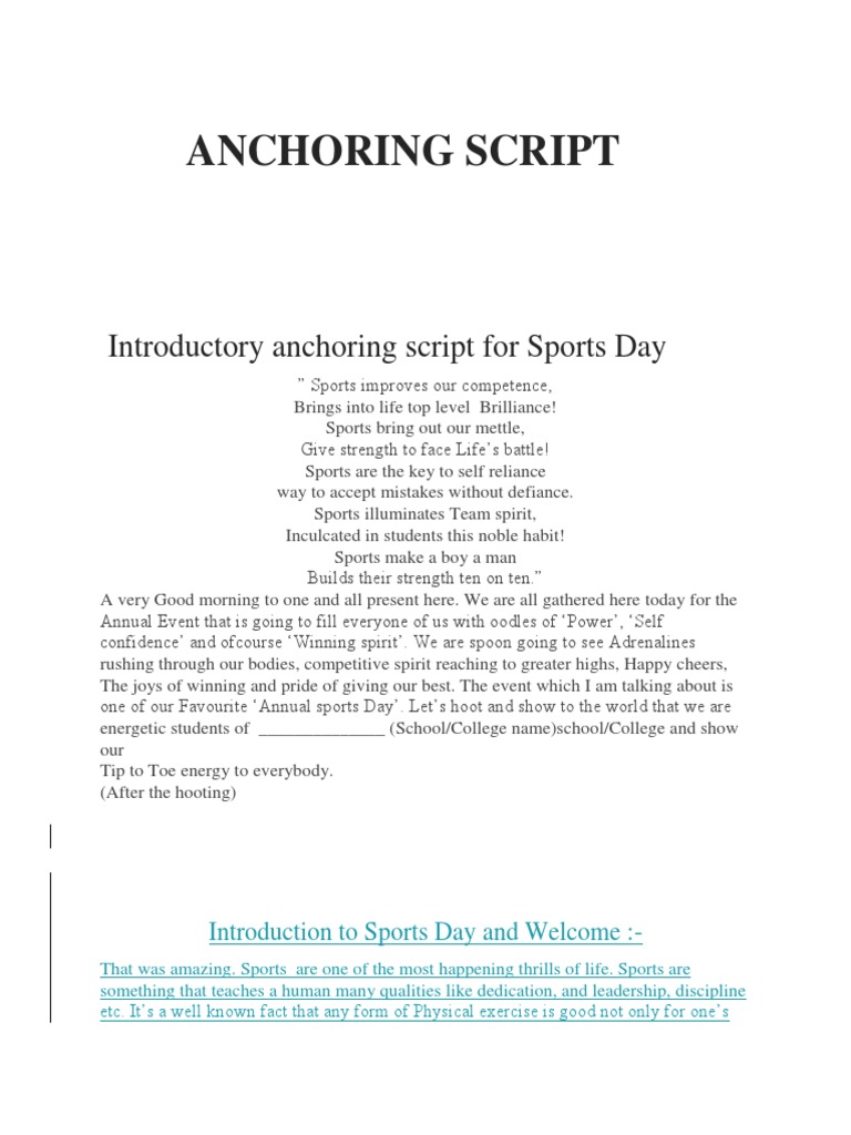 Anchoring Script For Annual Sports Day Pdf