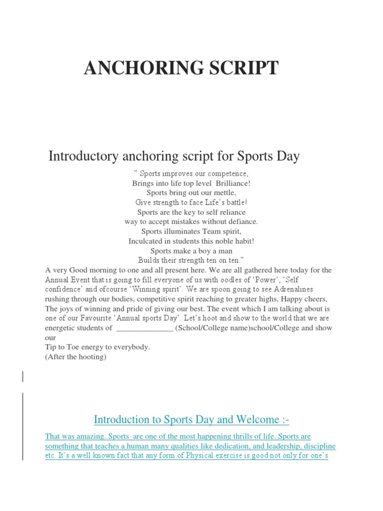 Anchoring Script For Annual Sports Day | PDF