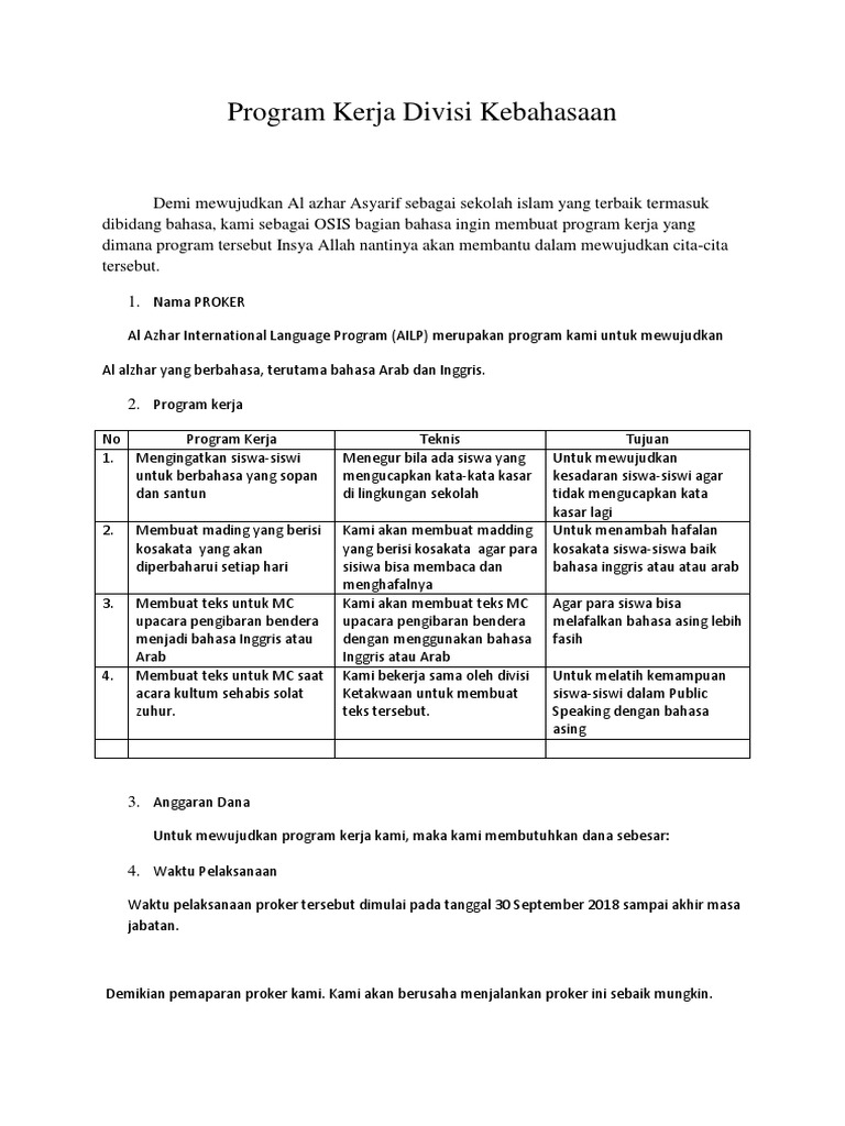Proker Divisi Bahasa | PDF