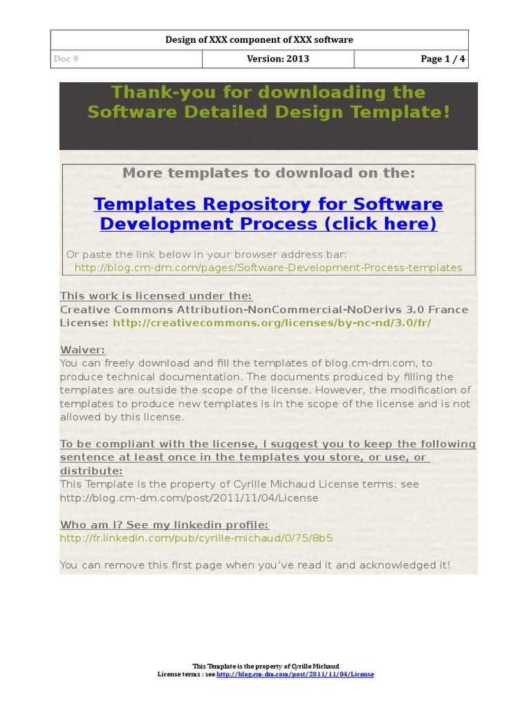 Software Detailed Design Template 2013 PDF Component Based Software