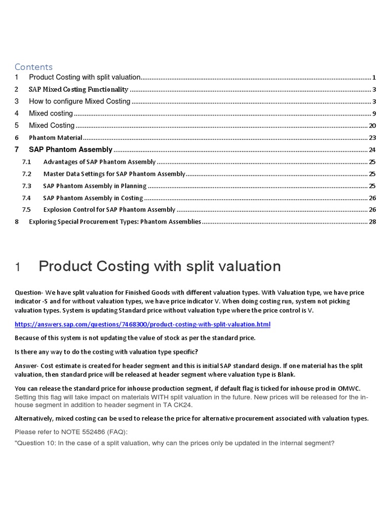 Split Valuation Phantom Mixed Costing PDF Procurement Cost