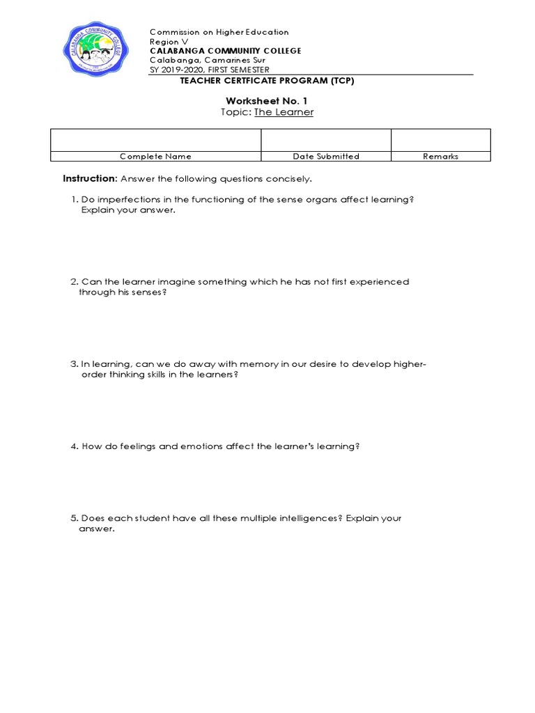 Worksheet | Download Free PDF | Constructivism (Philosophy Of Education ...