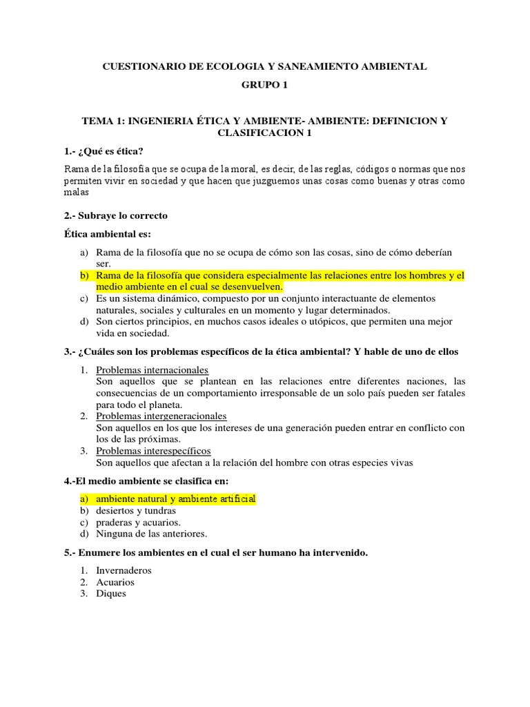 Cuestionario de Ecologia y Saneamiento Ambiental | PDF | Biodiversidad ...