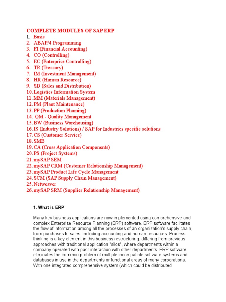 Overview of SAP ERP Modules and Functions | PDF | Enterprise Resource ...