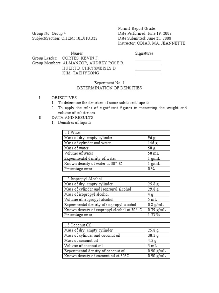 Densities of Liquids and Solids Experiment | PDF | Density | Volume