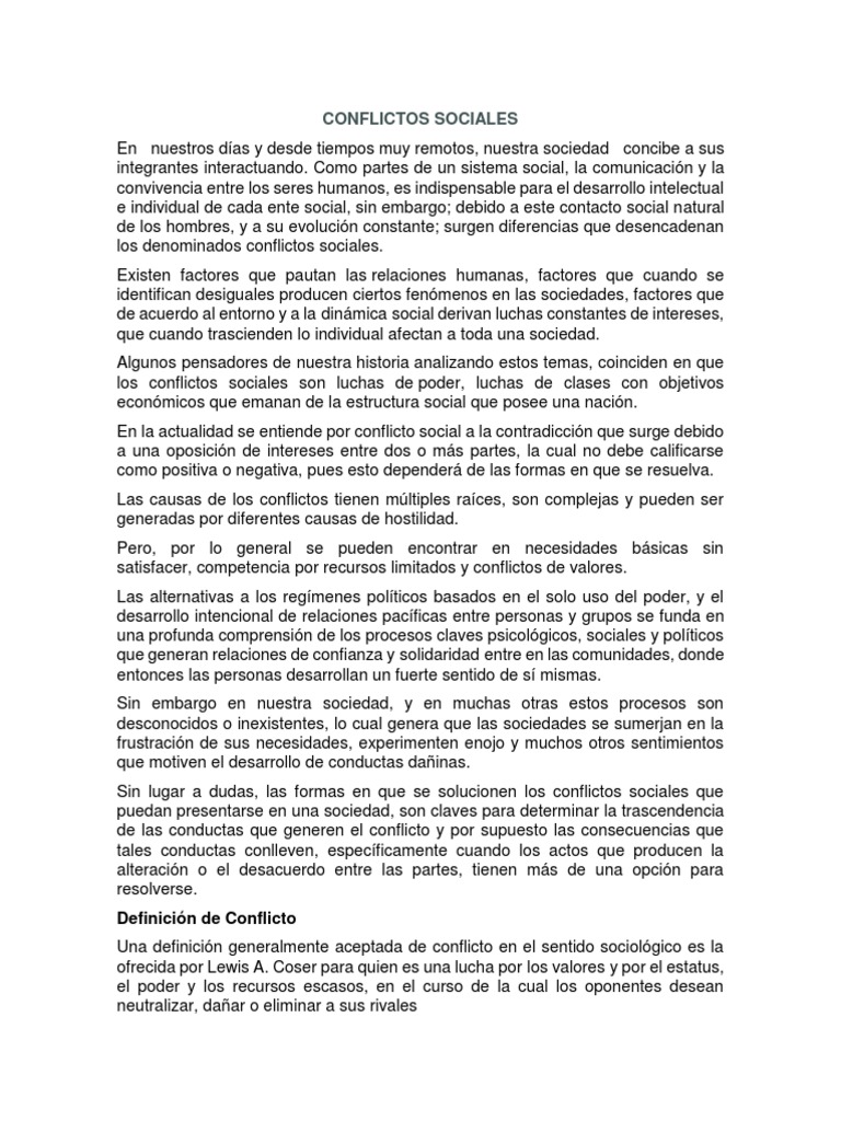 Teorías y Tipos de Conflictos Sociales | PDF | Conflicto social ...