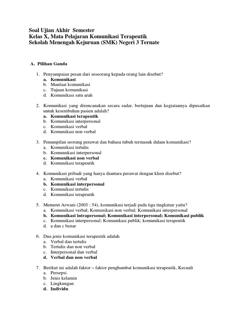 Soal Pilihan Ganda Materi Kkomunikasi Verbal Dan Nonverbal