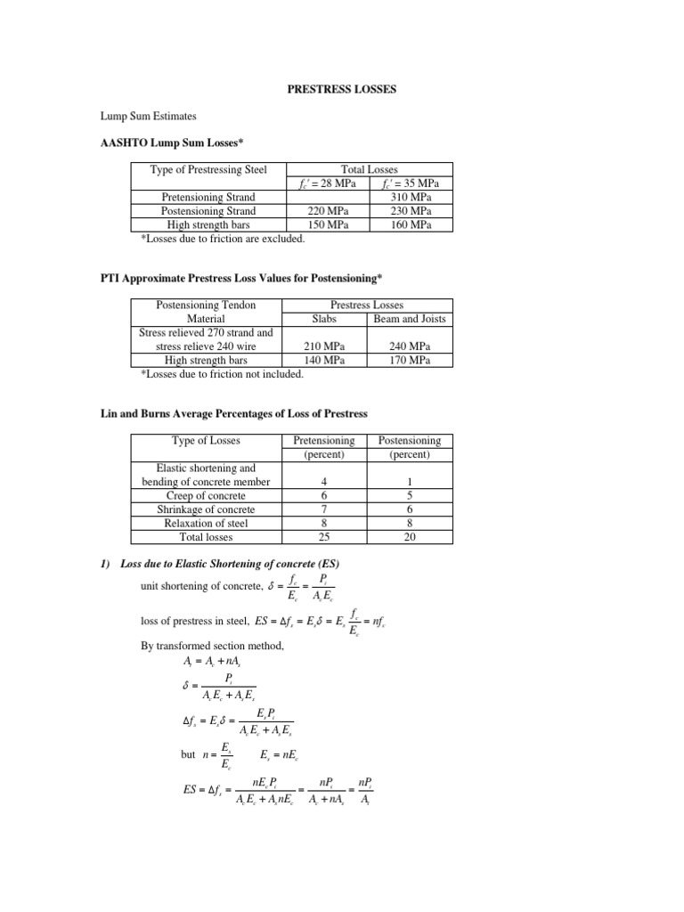 Prestress Losses | PDF | Prestressed Concrete | Beam (Structure)