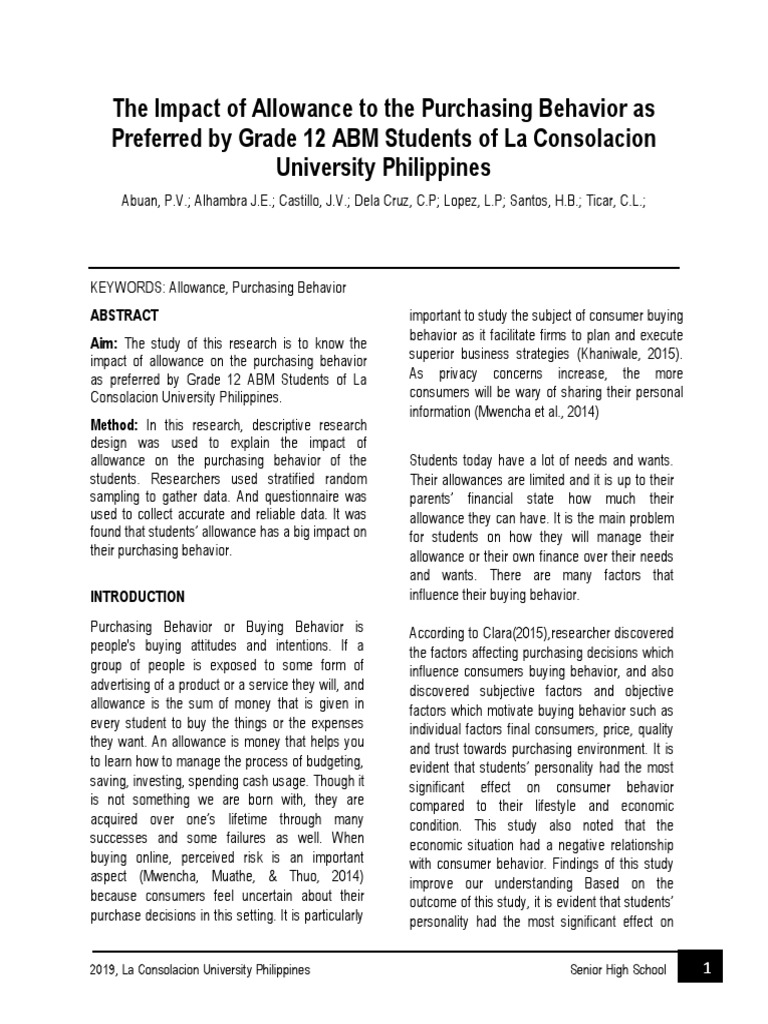 Impact of Allowance on Student Spending | PDF | Consumer Behaviour ...