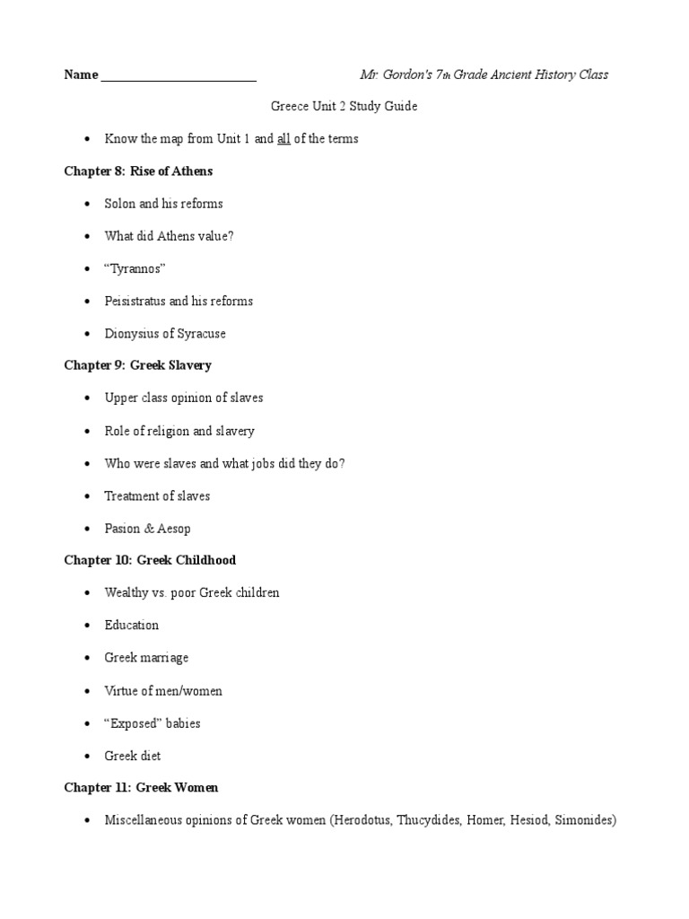 7th Grade Ancient Greece Study Guide | PDF | Ancient Greece | Sparta