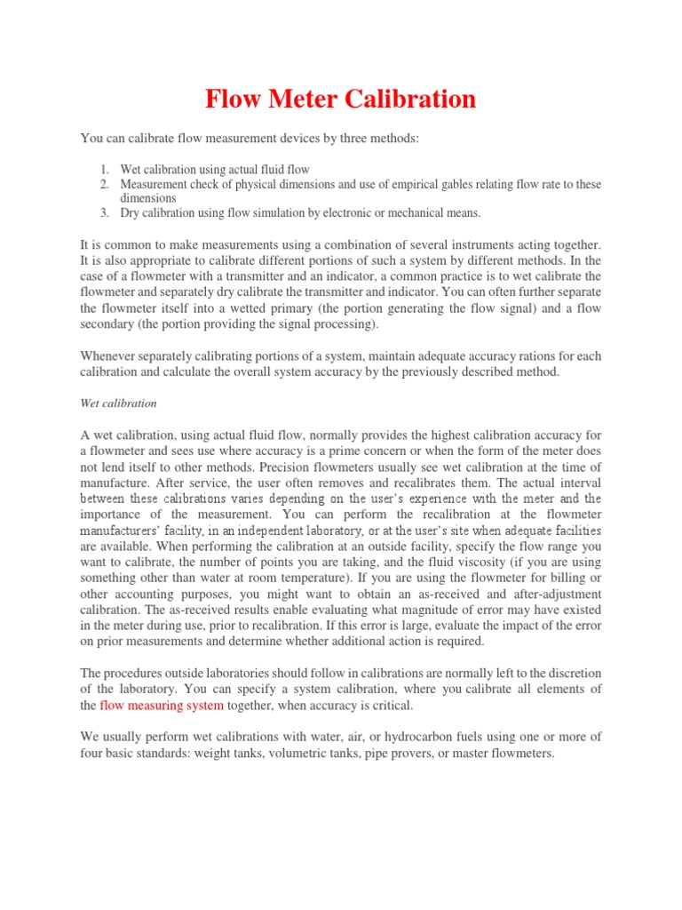 Flow Meter Calibration Methods Explained | PDF | Flow Measurement ...