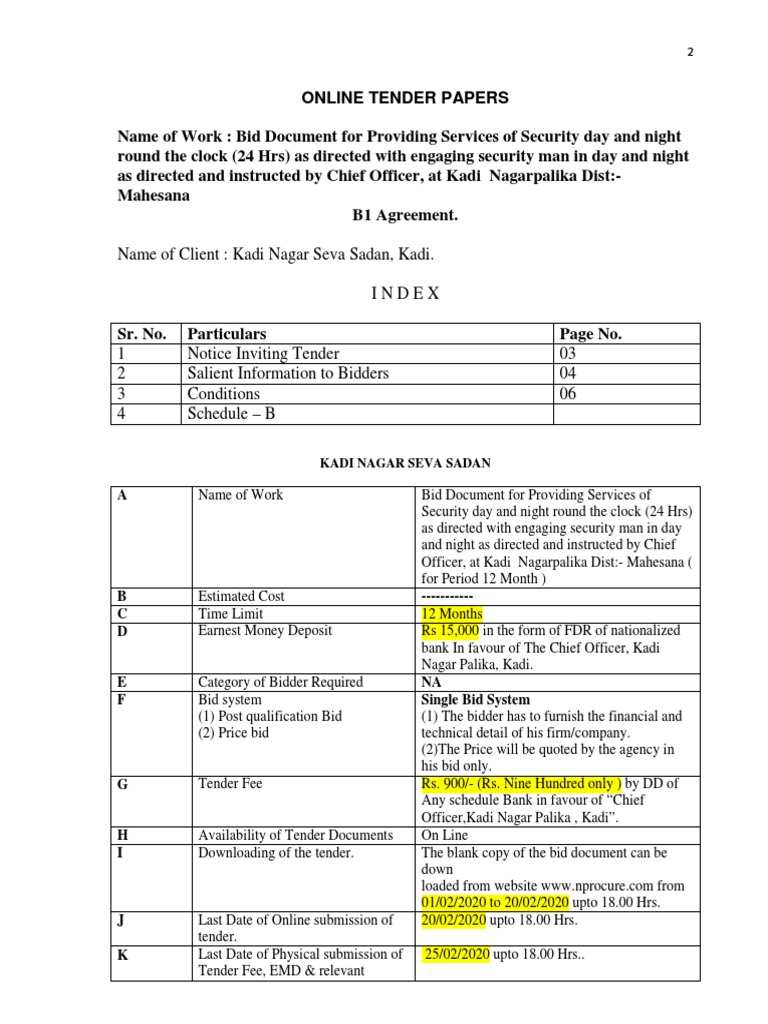 Kadi Nagar Palika Security Tender Notice | PDF | Payments | Services ...