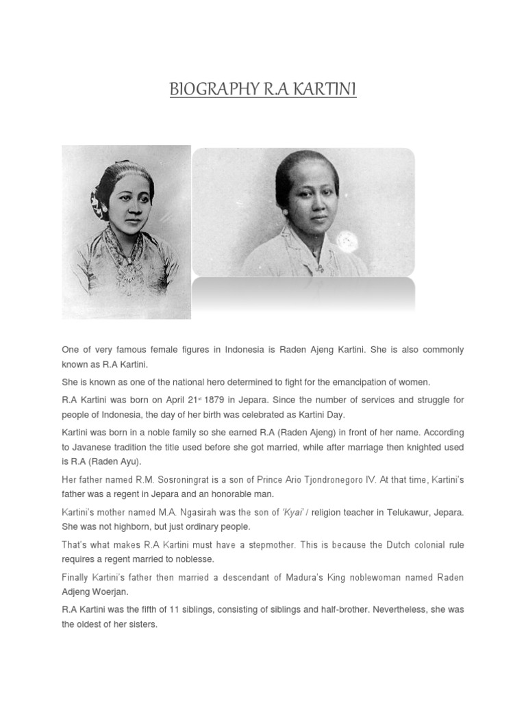 Biografi R A Kartini Docx Java Indonesian People