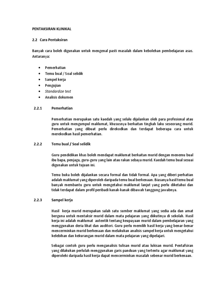 Pentaksiran Klinikal Pdf