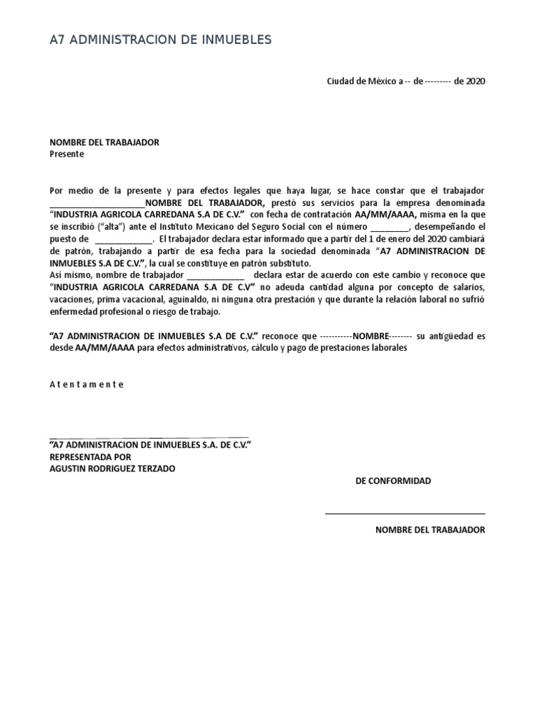 Carta de Reconocimiento de Antiguedad PDF