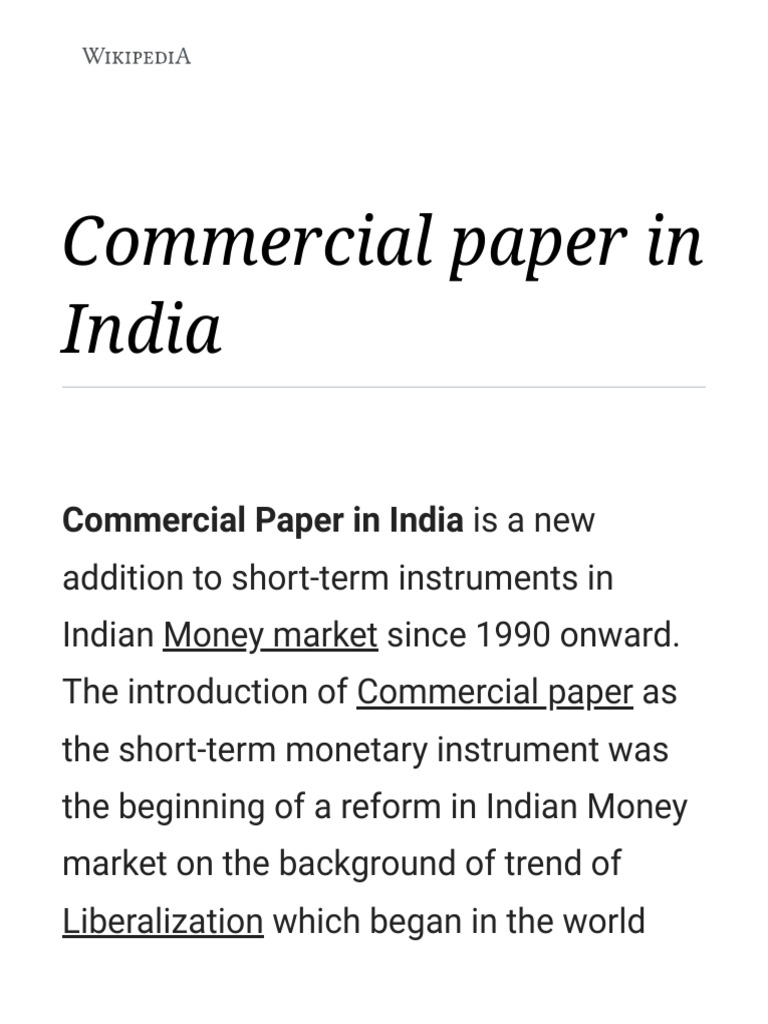 Commercial Paper in India Download Free PDF Banking Economies