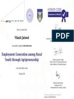 Certificate for completing online course on Agripreneurship