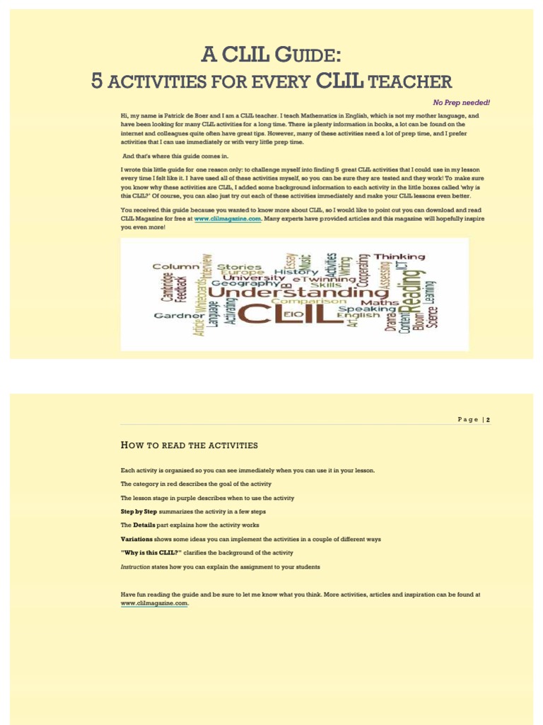 A Clil Guide 5 Activities For Every Clil Teacher PDF | PDF | Question ...