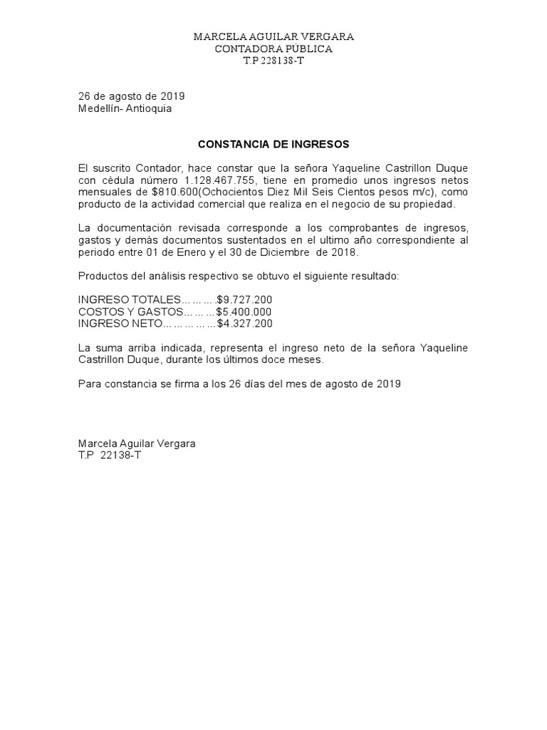 Constancia de Ingresos | PDF