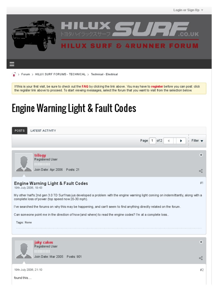 Engine Warning Light & Fault Codes - Hilux Surf & 4runner Forum | PDF ...