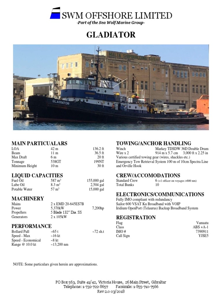 Gladiator Datasheet Overview | PDF | Watercraft | Water Transport