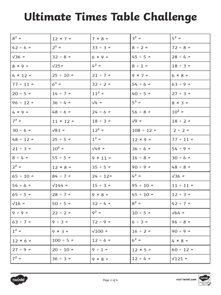 Archivetempuks2 Ultimate Times Tables Challenge Activity Sheet | PDF