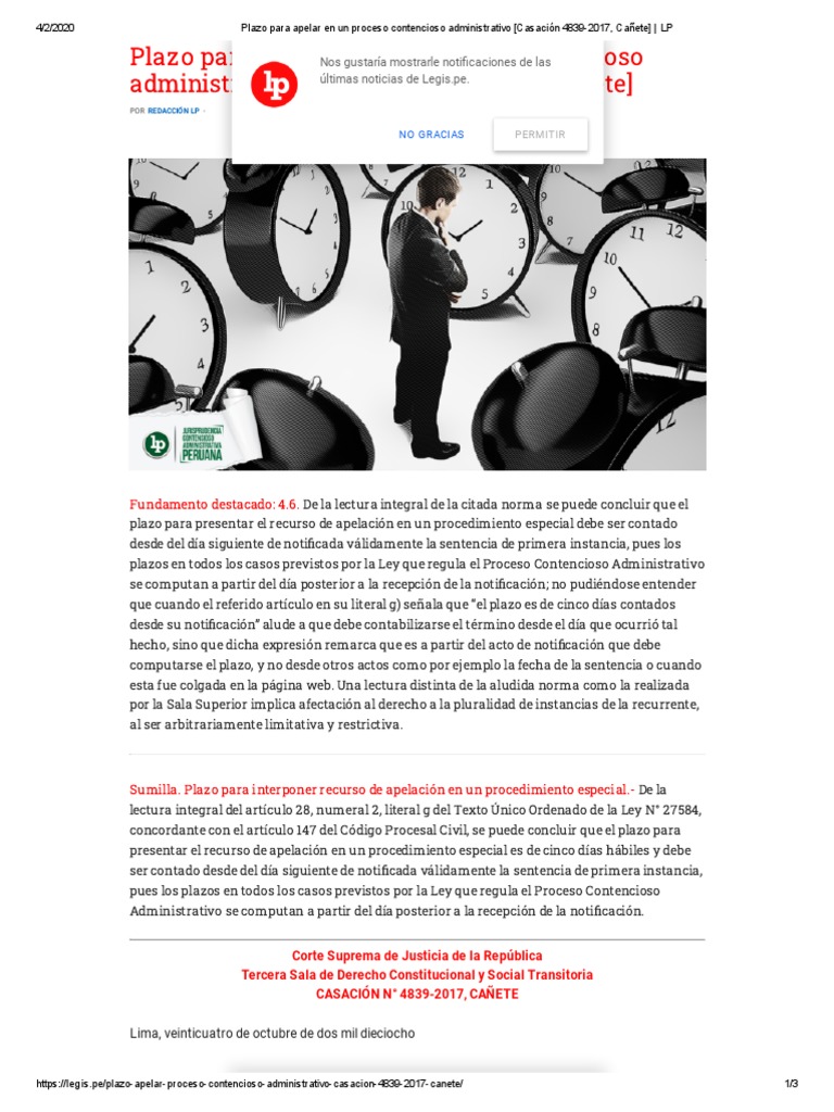 Plazo para Apelar en Un Proceso Contencioso Administrativo | PDF