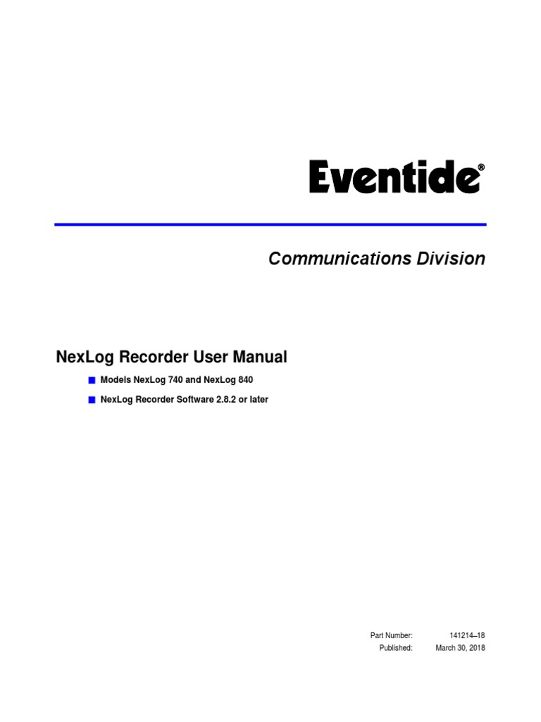 Eventide NexLog Manual 2 8 PDF Computer Network Telephone