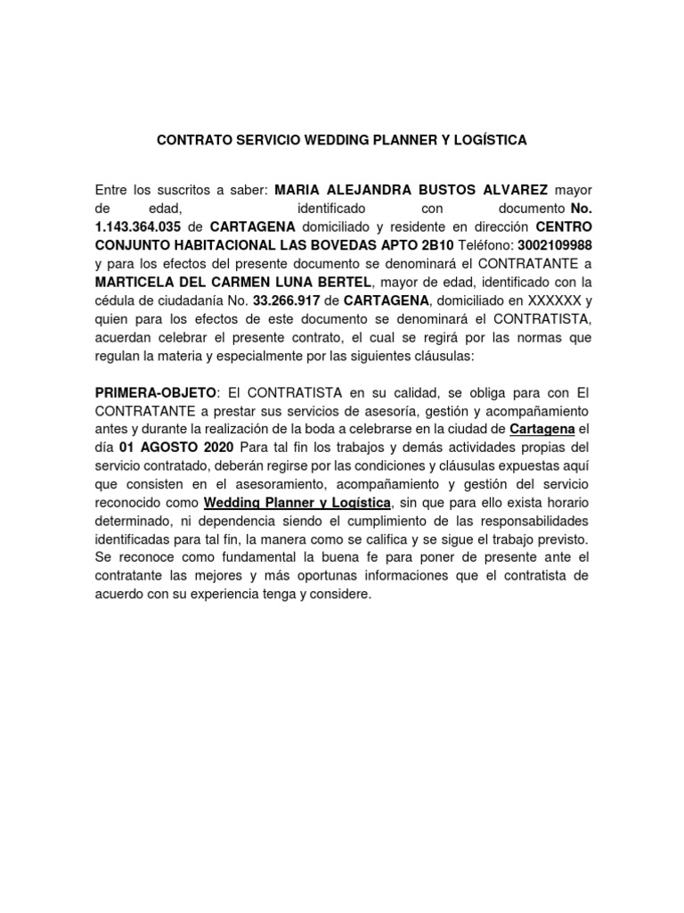 Contrato Servicio Wedding Planner - Boda 01 Ago 2020 | PDF | Gobierno