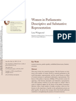 Lena Wängnerud. Women in Parliaments. Descriptive and Substantive Reprsentation