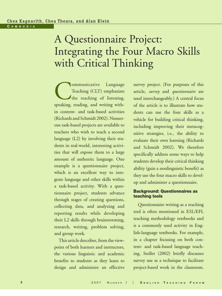 Questionnaire Project - Critical Thinking | PDF | Critical Thinking ...