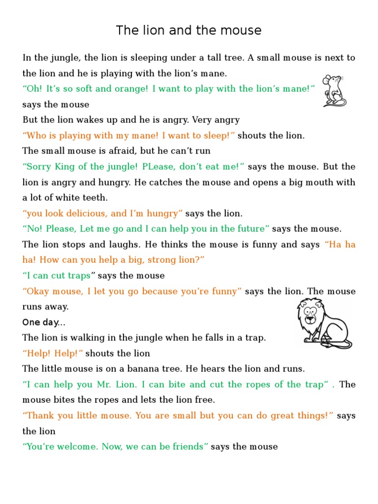 The-Lion-And-The-Mouse-Reading-Comprehension-Exercises - For Children | PDF