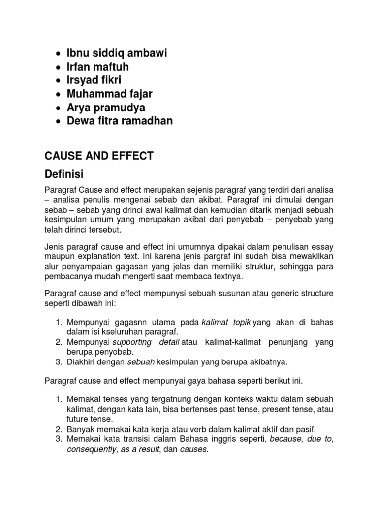 Contoh Soal Cause Effect