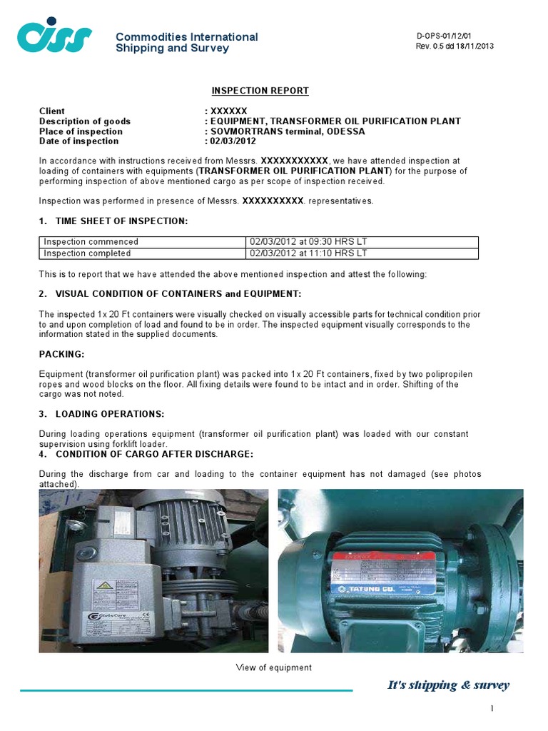 7 CISS Inspection Report - Equipment Example | PDF | Contractual Term ...