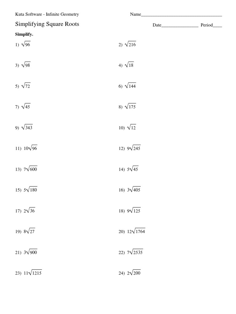 11-Simplifying Square Roots  PDF  Teaching Mathematics Pertaining To Simplifying Radicals Worksheet Answer Key