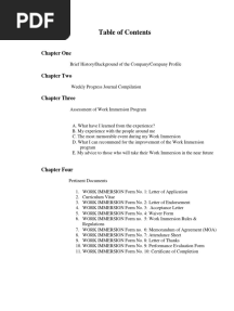 WORK IMMERSION - Table of Contents. FINAL