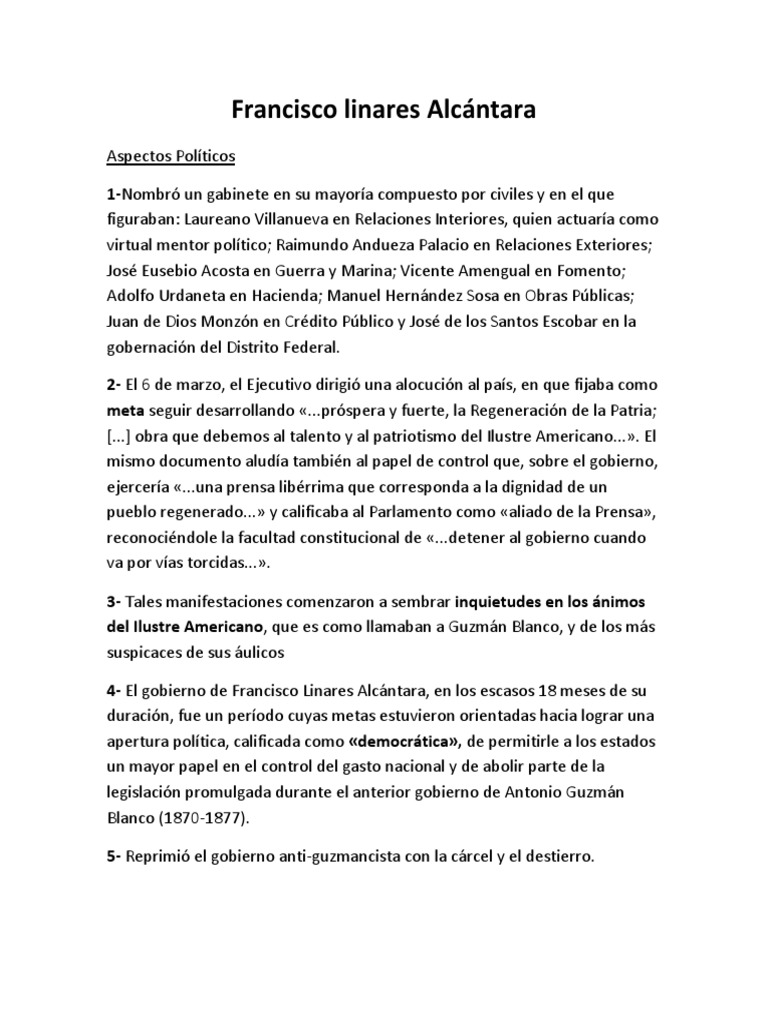 El gobierno de transición de Francisco Linares Alcántara y sus