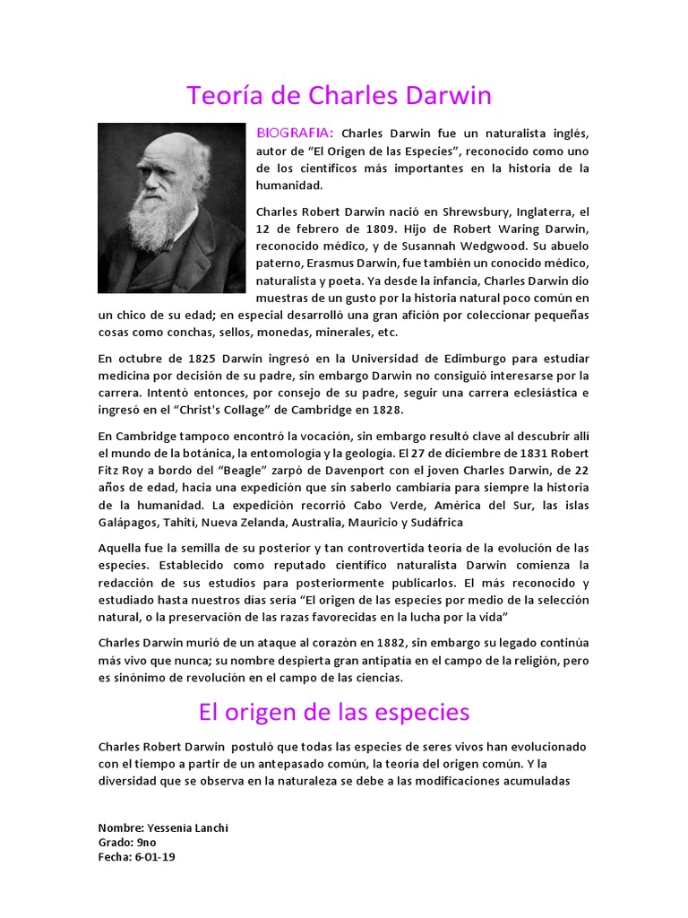 Teoría de la Evolución de Darwin | PDF | Charles Darwin | En el origen ...