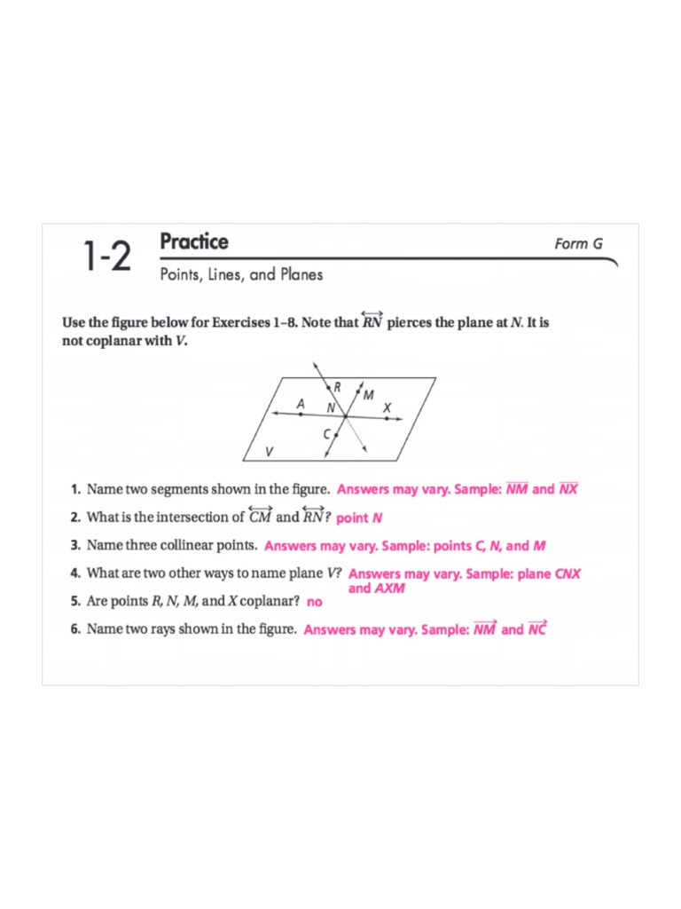 1 2 Worksheet Form G Pgs 1 2 Answers From Book 2