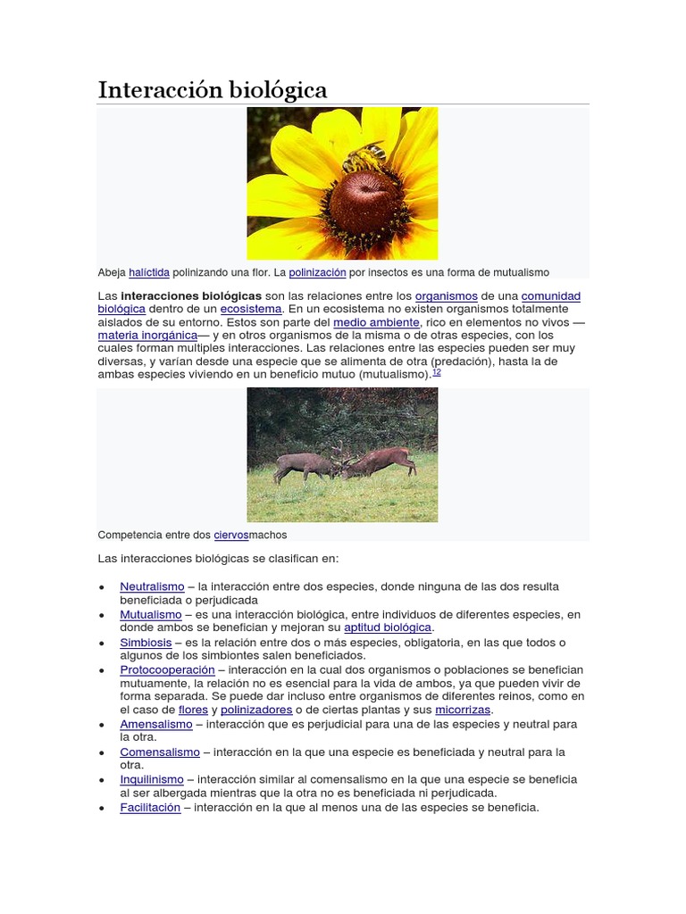 Las diversas interacciones biológicas entre organismos PDF